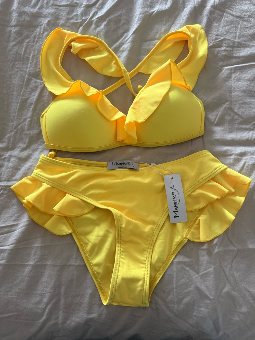 Marinavda Yellow Ruffle Bikini Set - Women's Two-Piece Swimwear
